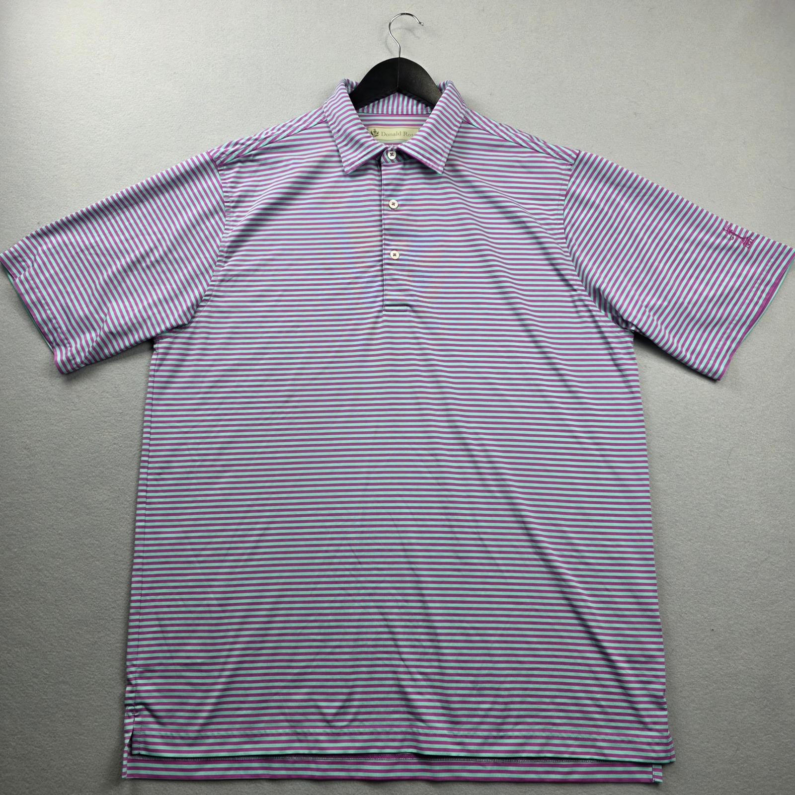 Donald Ross Mens Large Purple Mint Striped Performance Golf Polo Shirt Rn127277